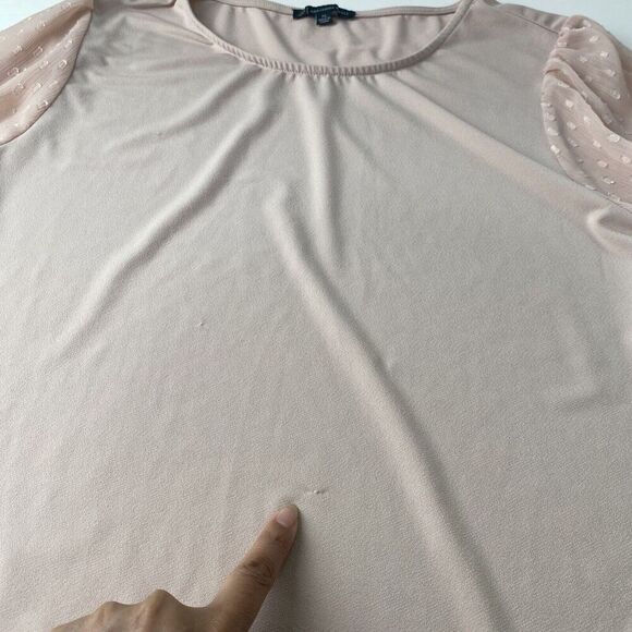 ADRIANNA PAPELL Clip Dot Puff Sleeve Top Pale pink 'Champagne' Blouse Size XL - Picture 8 of 15
